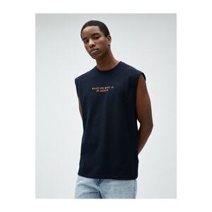 Koton Sleeveless T-Shirt Slogan Embroidered Textured Crew Neck