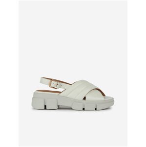 Cream Women's Leather Sandals on Geox Platform - Women