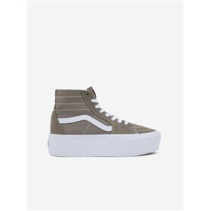 Khaki Womens Ankle Sneakers with Suede Details on the VANS S Platform - Women