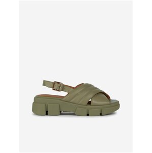 Green Women's Leather Sandals on Geox Platform - Women