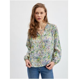 Yellow-green women's floral blouse ORSAY
