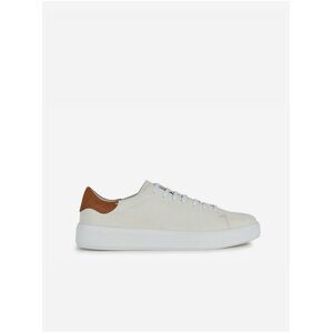 Cream Mens Leather Sneakers with Suede Details Geox - Men