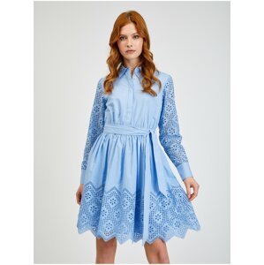 Orsay Blue Perforated Shirt Dress with Tie - Ladies