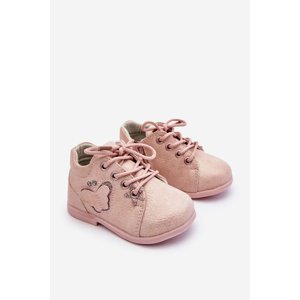 Lace-up leather shoes with butterfly pink avi