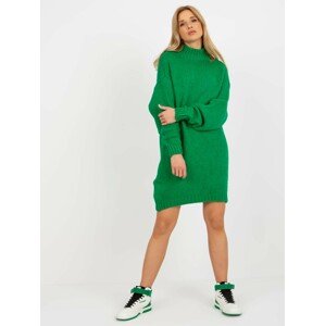 Green loose knitted turtleneck dress