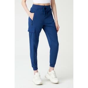 LOS OJOS Women's Navy Blue Cargo Jogger Pants with Pocket Elastic Waist and Legs, Cargo