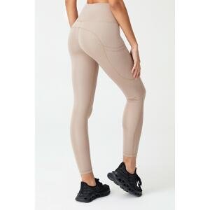 LOS OJOS Beige High Waist Double Pocket Compression Sports Leggings Roba