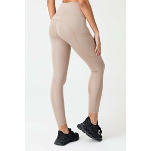 LOS OJOS Beige High Waist Double Pocket Consolidator Sports Leggings Roba