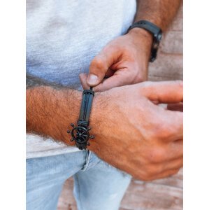 Men's Black Leather Bracelet Dstreet