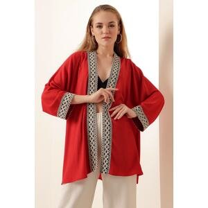 Bigdart 05866 Knitted Embroidered Kimono - Red