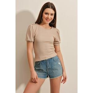 Bigdart 0468 Button Detailed Knitted Blouse - Biscuit