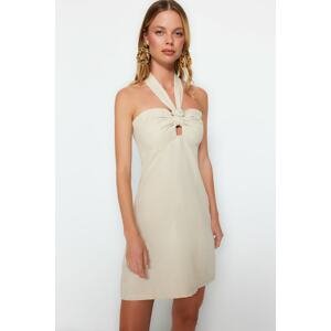 Trendyol Beige Woven Collar Detailed Halter Mini Dress