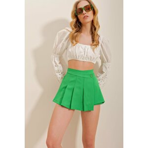 Trend Alaçatı Stili Women's Green Pleat Detailed Zippered Mini Shorts Skirt