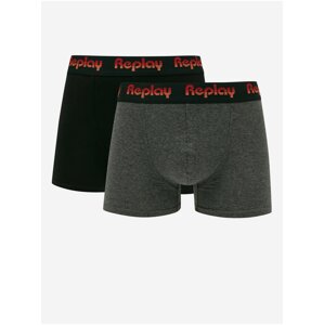 Set of two men's boxers in black and dark grey Replay - Men