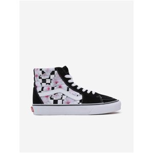 White and Black Women's Flowered Sneakers with Leather Details VANS SK8-Hi - Ladies