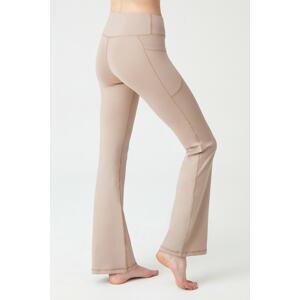 LOS OJOS Women's Beige High Waist Contouring Double Pocket Spanish Leg Leggings