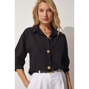 Happiness İstanbul Women's Black Viscose Viscose Shirt with Wooden Buttons
