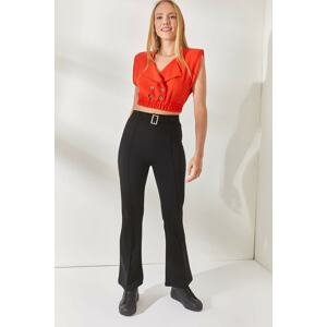 Olalook Black Carrot Trousers with Buckles and Stitching on the Front