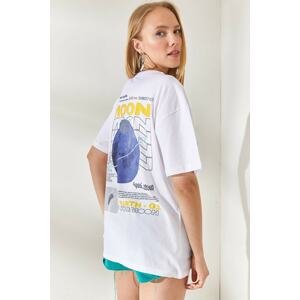 Olalook White Moon Front and Back Printed T-Shirt