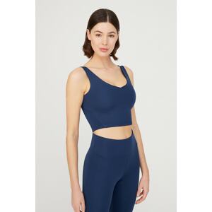 LOS OJOS Navy Blue V-Neck Lightly Support Covered Sports Bra Vneck