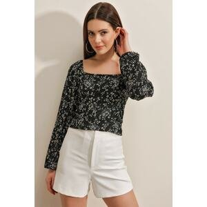 Bigdart 0465 Balloon Sleeve Knitted Blouse - Black