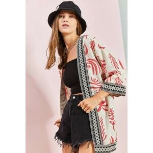 Bianco Lucci Women's Multi Stripe Patterned Kimono with Black Detail on the Sides.