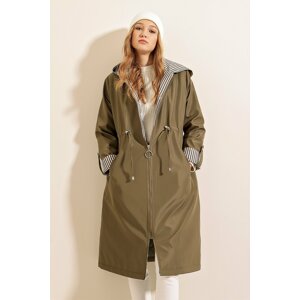 Bigdart 9091 Hooded Trench Coat with Pleats at the Waist - Khaki