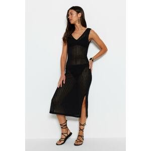 Trendyol Black Maxi Sweater Dress with Slit Detailed Openwork/Holes