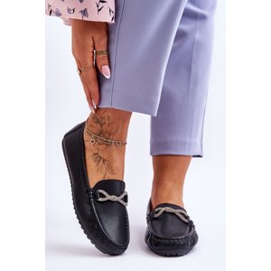 Women's slip-on moccasins with glittering decoration black This Moment