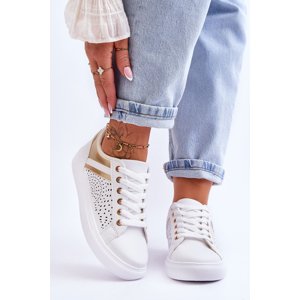 Classic sports shoes with openwork pattern white- gold Happier
