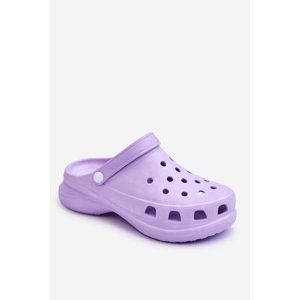 Crocs foam sandals on a robust Katniss violet sole