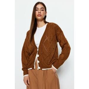 Trendyol Brown Openwork/Perforated Knitwear Cardigan