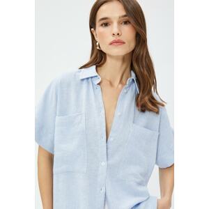 Koton Women's Short Sleeve Pocket Linen Shirt 3sak60313pw