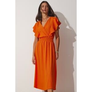 Happiness İstanbul női narancssárga flounce texturált kötött ruha