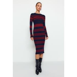 Trendyol Navy Blue Midi Knitwear Crewneck Striped Dress