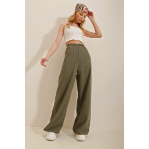 Trend Alaçatı Stili Women's Khaki Wide Leg Woven Trousers