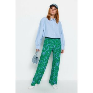 Trendyol Green With Elastic Waist, Wide Leg, Floral Pattern Woven Trousers