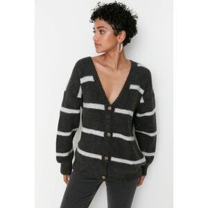 Trendyol Anthracite Wide fit Soft Textured Striped Knitwear Cardigan