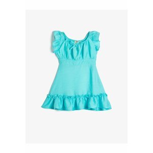 Koton Ruffled Sleeveless Dress With Bow Detail Square Collar