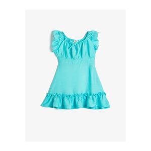 Koton Frilly Sleeveless Bow Detailed Square Neck Dress