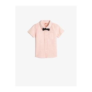 Koton Linen Shirt with Short Sleeves and Bow Tie Pocket Detailed.