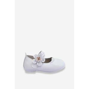 Children's leather ballerinas with a flower of white Cobi
