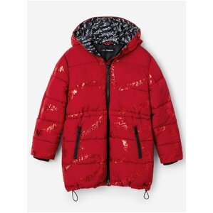 Red Girly Winter Quilted Coat Desigual Letters - Girls
