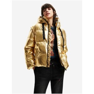 Desigual Jiman Women's Quilted Winter Jacket with Hood in Gold - Ladies