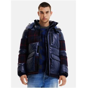 Dark blue men's quilted winter jacket with wool Desigual Be - Men