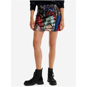 Red-Black Ladies Mini Skirt with Sequins Desigual Fiesta - Ladies