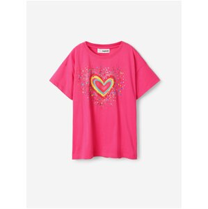 Dark pink girls' T-shirt Desigual Heart - Girls