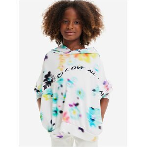 White Girly Flowered Hoodie Desigual Flores - Girls