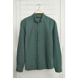 Trendyol Dark Green Men's Slim Fit Buttoned Collar 100% Cotton Shirt with Epaulettes.