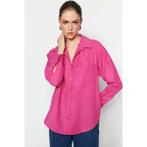 Trendyol Fuchsia Single Pocket Boyfriend/Wide Fit Cotton Woven Shirt